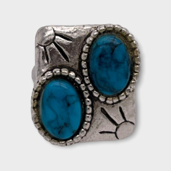 Navajo Double Turquoise Stone Sterling Silver Adjustable Ring SPG043405