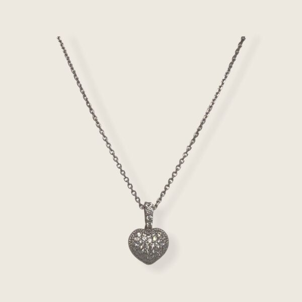 Sterling Silver Cubic Zirconia Womens 3D Heart Pendant w Adjustable Chain 18