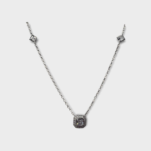 Cushion Cut Cubic Zirconia Sterling Silver 18” Ladies Necklace