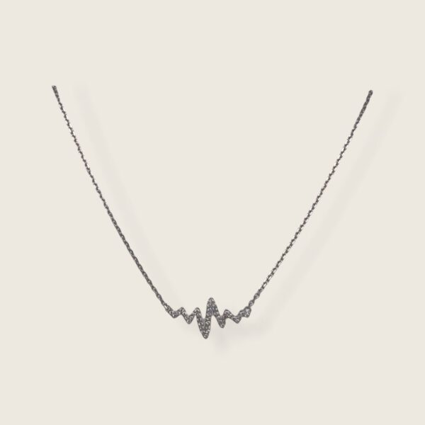 Sterling Silver CZ Heartbeat Pendant Necklace 18”