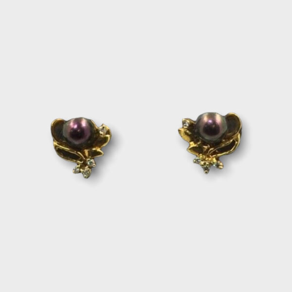Pearl Gold-Diamond & Stone Earrings 8 Diamonds .08 Carat T.W. (SPG002163)