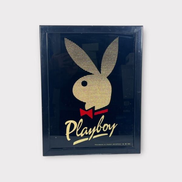 1985 Playboy Bunny Logo Glass Black & Gold Mirror Sign 17.5x13.5 (SPG057055)