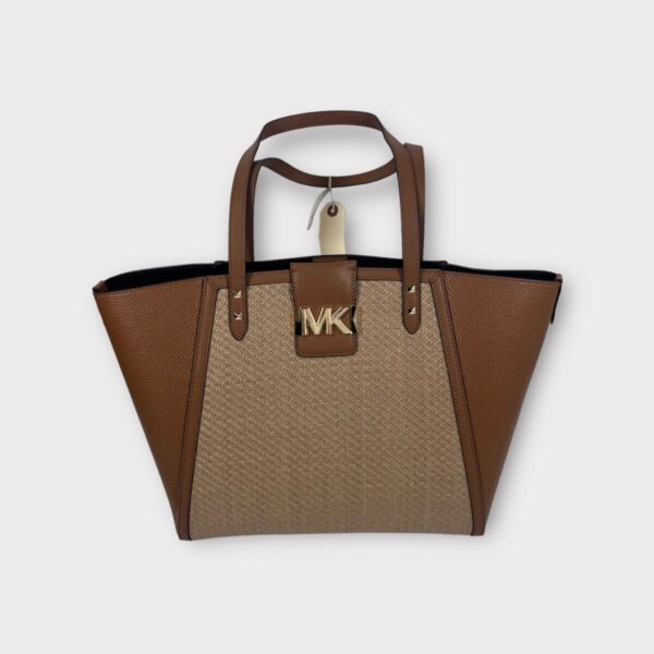 Michael Kors KARLIE 30T2GCDT3W Leather/Jute Natural/Acorn LG Tote (SPG055664)