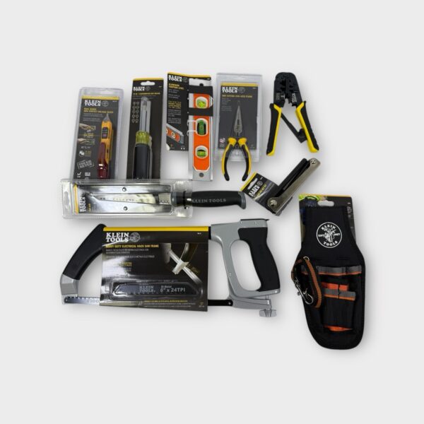 KLEIN TOOLS HUGE LOT 9 PIECE VOLTAGE TESTER HANS SAWS PLIERS CRIMPER OVER $599
