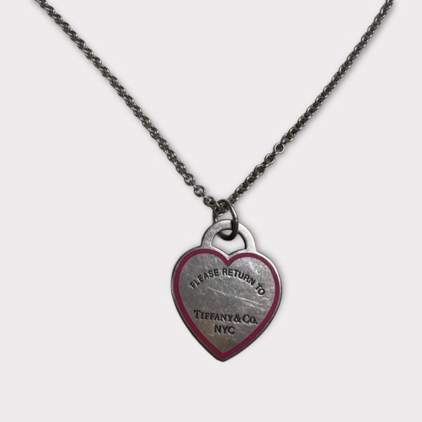 Tiffany & Co. NYC Pink Enamel Heart Tag Pendant Charm w/ 20" Chain (SPG052909)