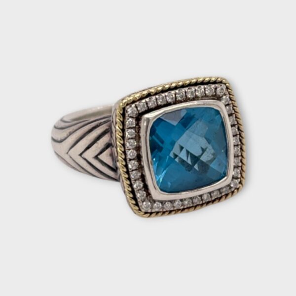 Andrea Candela Sterling Silver 18K Gold Blue Topaz Cushion Ring (SPG042158)