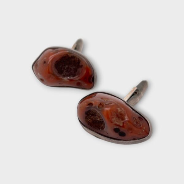 Vintage Large Sterling Silver 925 Natural Agate Gemstone Cufflinks (SPG044361)