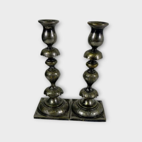 (2)NORBLIN & CO ANTIQUE SILVER PLATED SABBATH 9-1/2"CANDLESTICK HOLD (SPG063489)