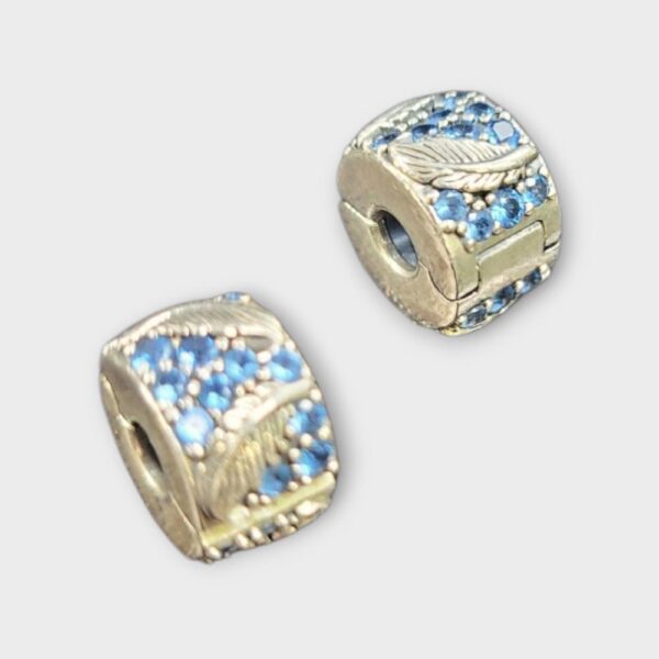 Pair of Pandora #792552C01 Curved Feather & Pave Clip Charm (SPG063595)