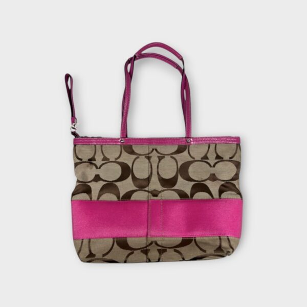 COACH Khaki & Pink Signature Stripe Tote A1076-F13548 (SPG050336)