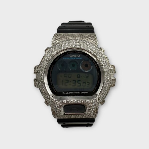 Casio G-Shock Black DW 6900 White Gold Alloy Iced Out Diamond Watch (SPG064243)