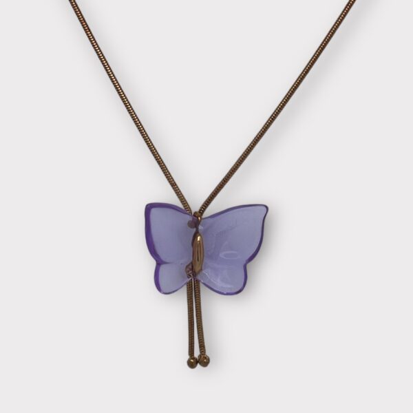 Baccarat Purple Crystal Butterfly Gold Necklace 18K Yellow Gold 6dwt (SPG058024)