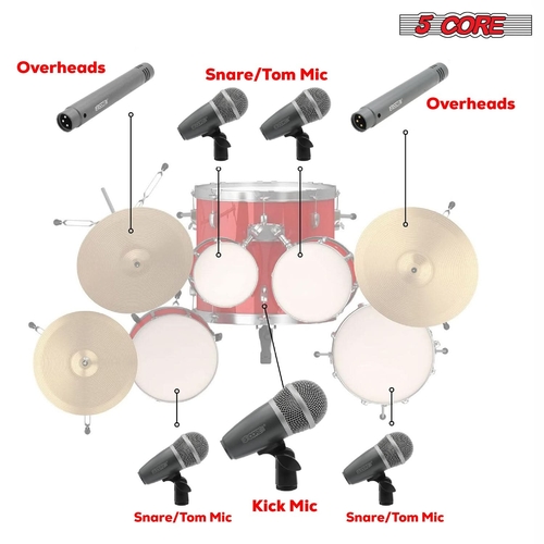 5Core Drum Mic Kit 9 Pcs Kick BassTom Snare Dynamic Mics Instrument - Image 10