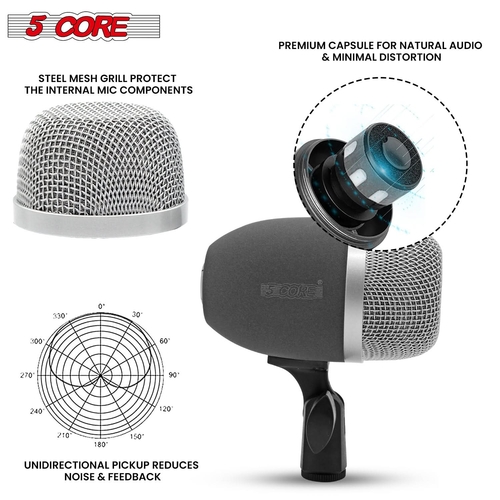 5 Core Tom Snare Mic Cardioid Dynamic Microphone for Drum Kit - Image 4