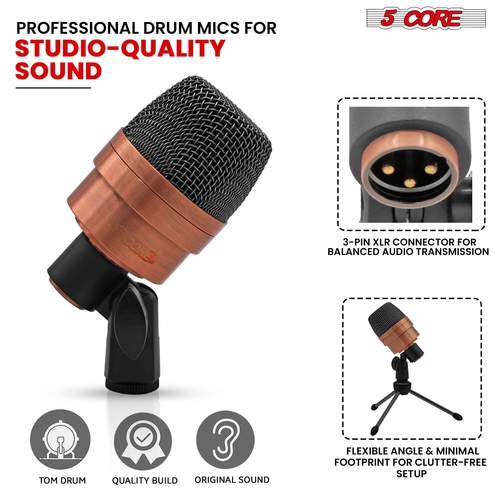 5 Core Tom Snare Mic Cardioid Dynamic Microphone for Drum Kit - Image 13
