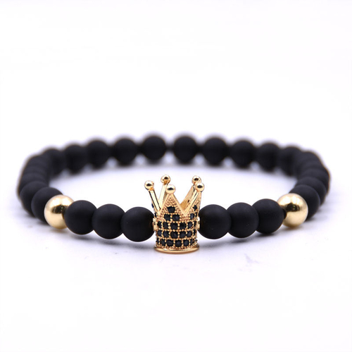 Micro-inlaid crown 6mm matte black plus copper bead bracelet copper