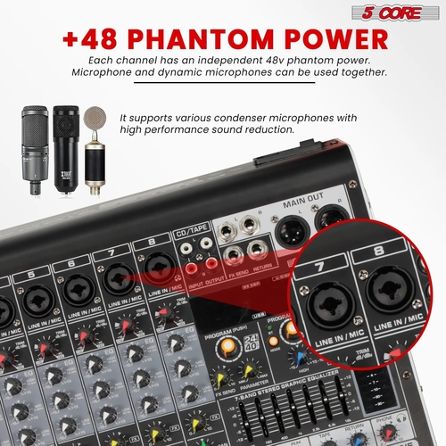 Audio Mixer 8 Channel DJ Equipment with Bluetooth USB Console Sound - Image 3