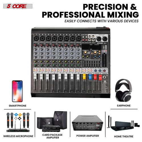 Audio Mixer 8 Channel DJ Equipment with Bluetooth USB Console Sound - Image 4