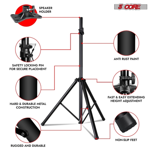 5Core Speaker Stand Tripod Tall Adjustable 72 Inch DJ Pole Mount - Image 9