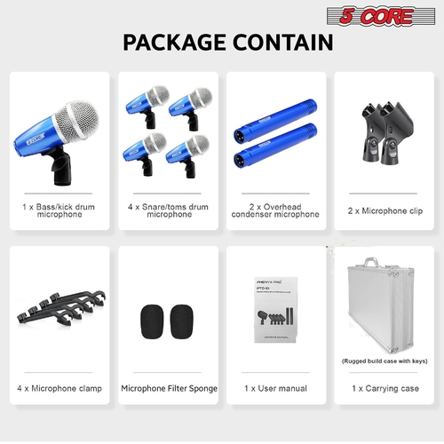 5Core Drum Mic Kit 7 Pcs Kick BassTom Snare Dynamic Mics Instrument - Image 3