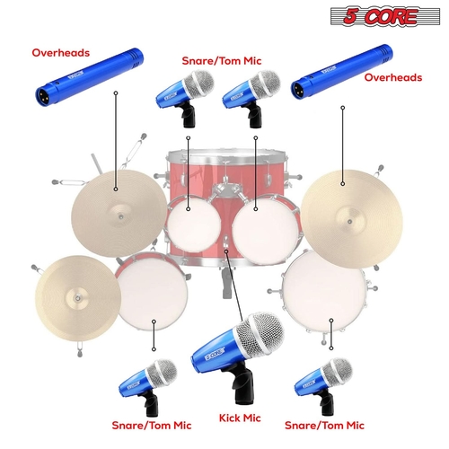 5Core Drum Mic Kit 7 Pcs Kick BassTom Snare Dynamic Mics Instrument - Image 6