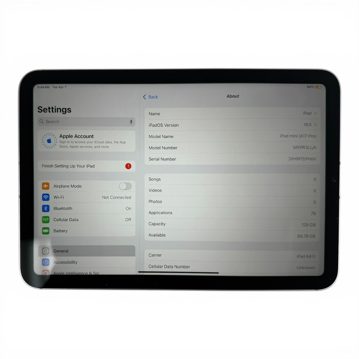 Unlocked Apple iPad mini (A17 Pro) 128GB Purple MXPR3LL/A (SPG065531)