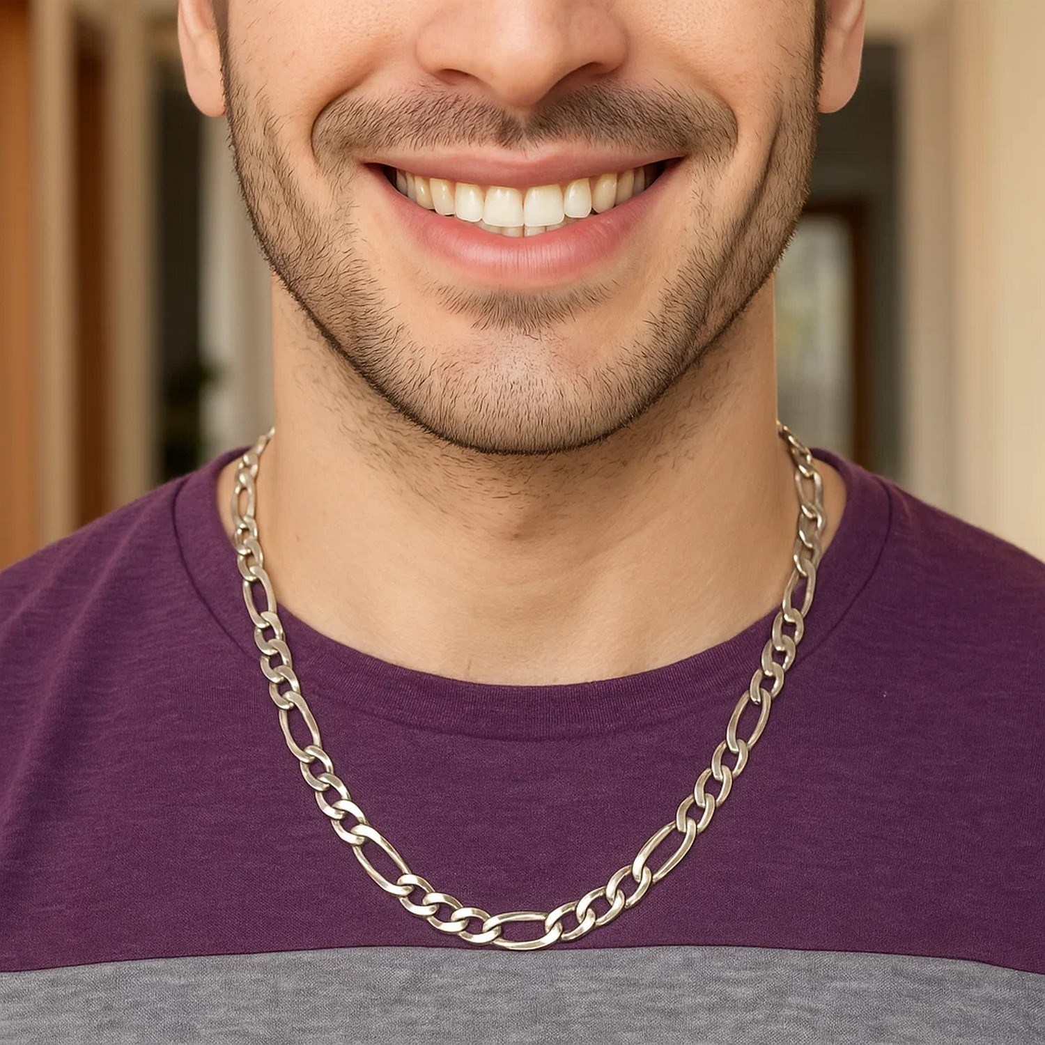 Rhodium Plated Sterling Silver Figaro Style Chain (8.10 mm) - Image 6