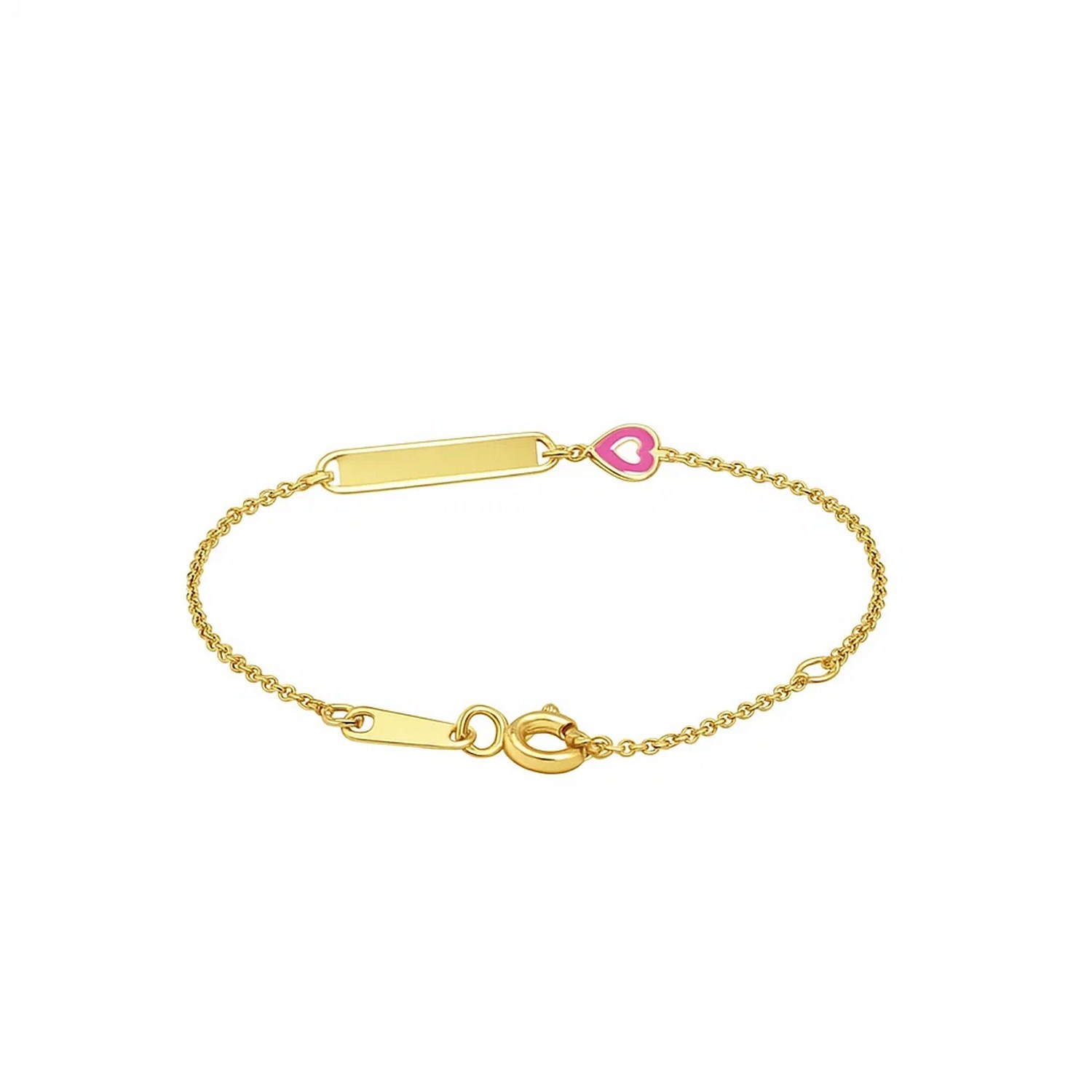 14k Yellow Gold 5 1/2 inch Childrens ID Bracelet with Enameled Heart (1.00 mm) - Image 2