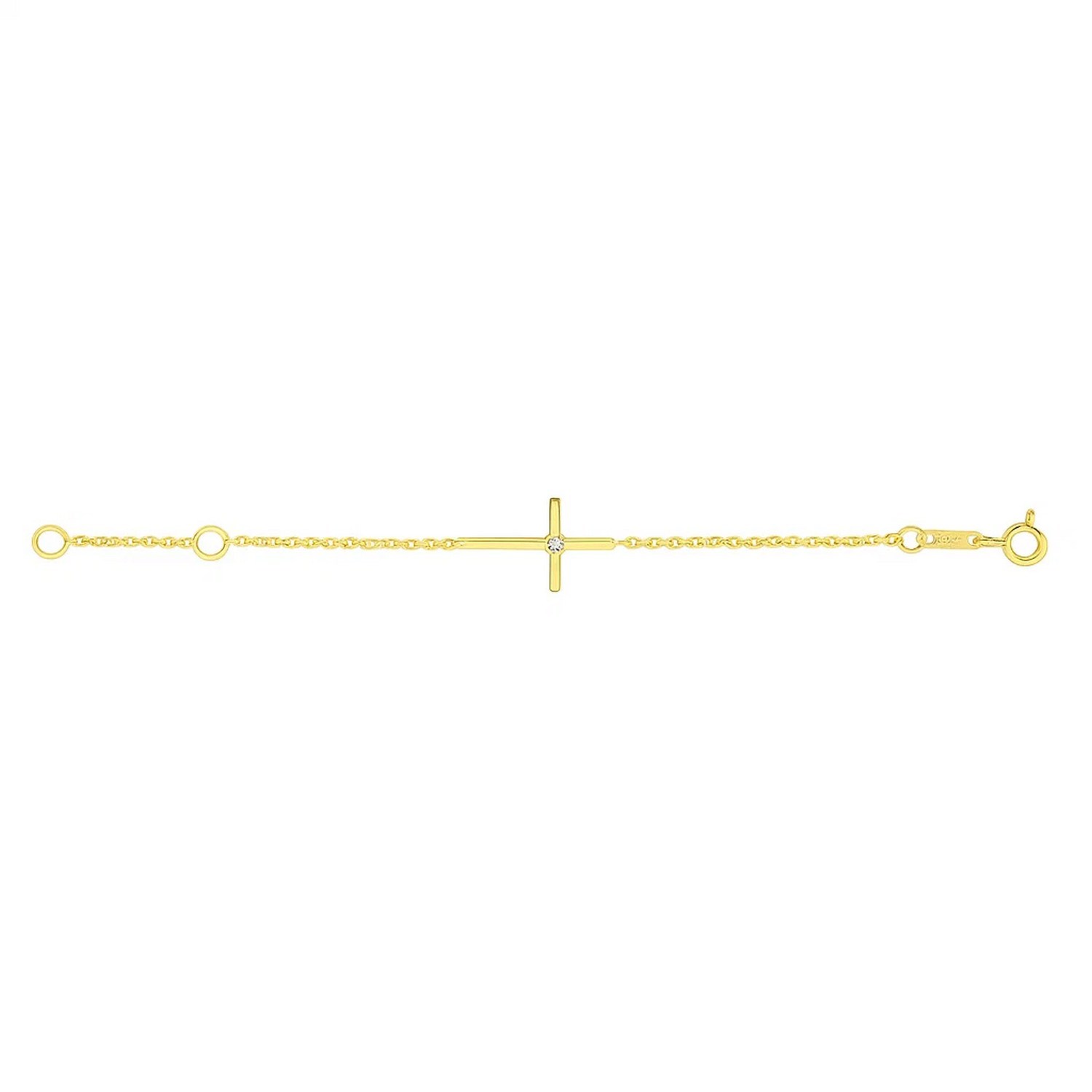 14k Yellow Gold 5 1/2 inch Childrens Bracelet with Cross (1.00 mm) - Image 2