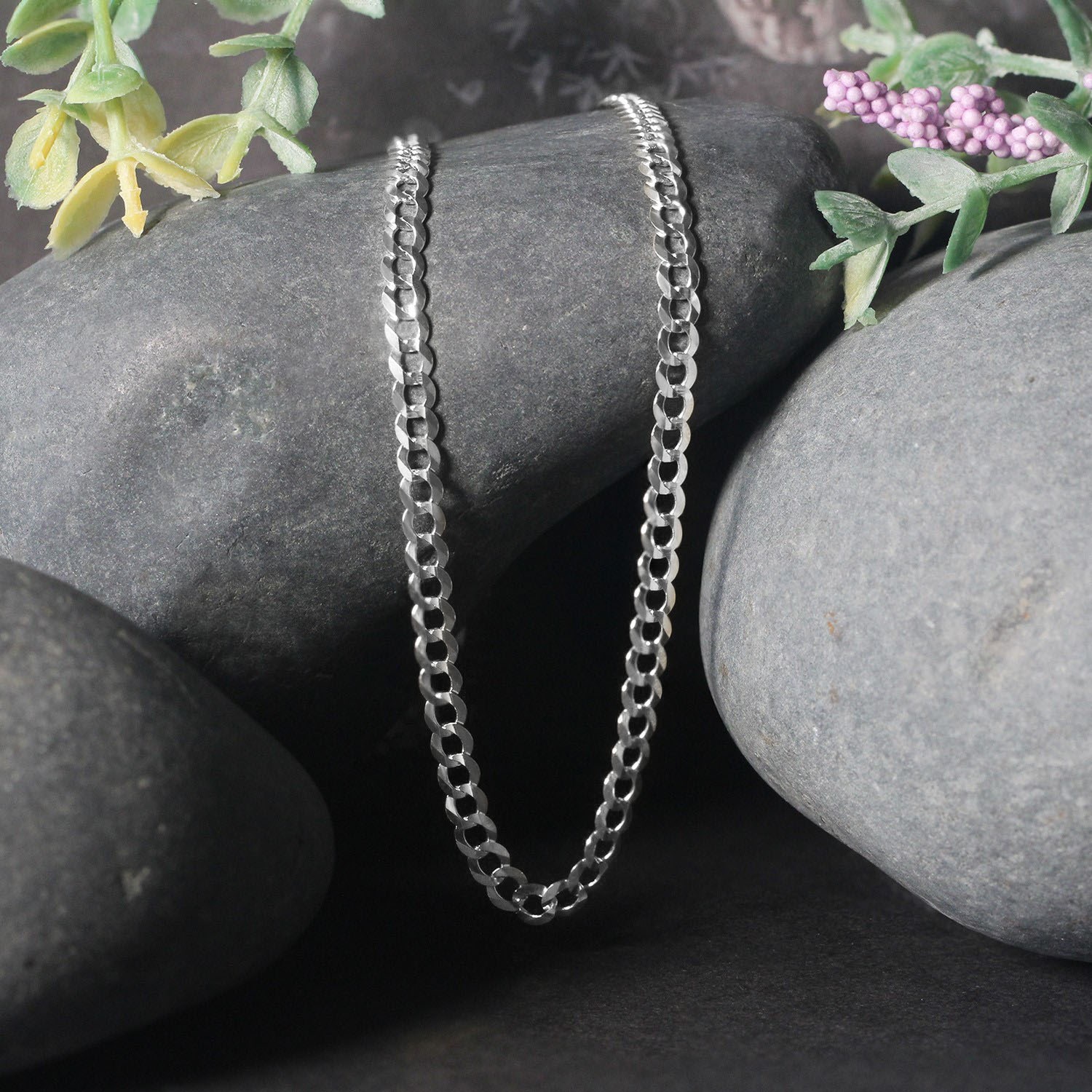 Rhodium Plated 3.7mm Sterling Silver Curb Style Chain (3.70 mm) - Image 3