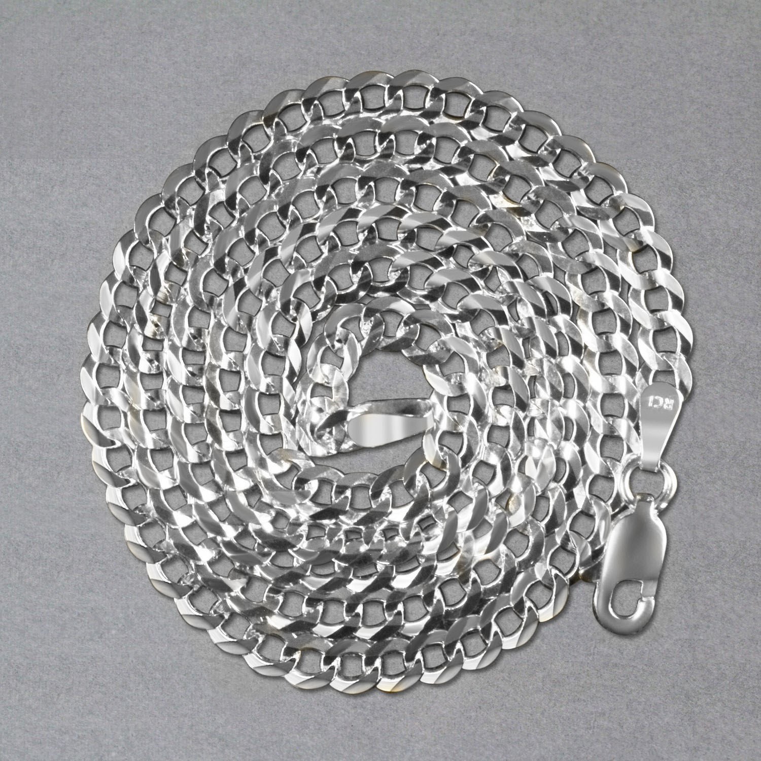 Rhodium Plated 3.7mm Sterling Silver Curb Style Chain (3.70 mm) - Image 4