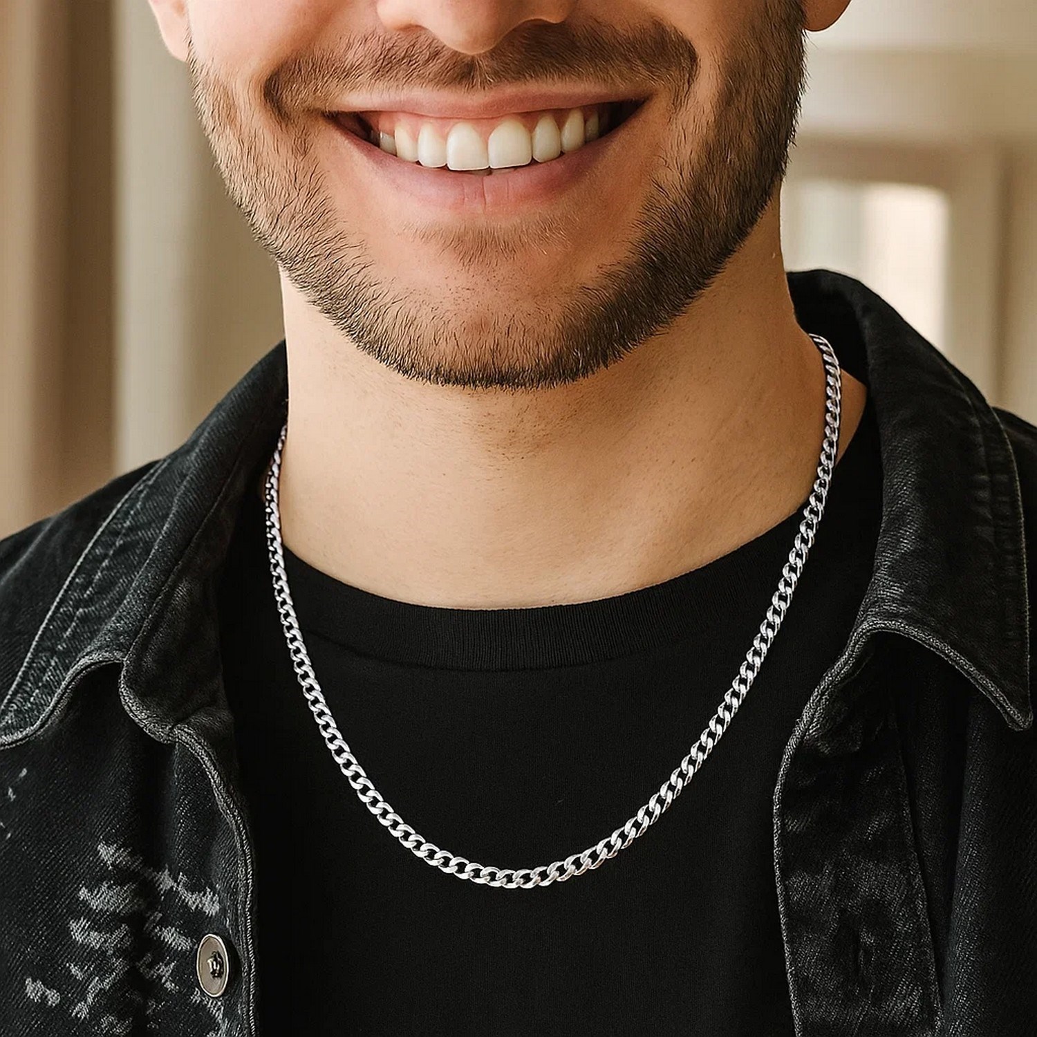 Rhodium Plated 3.7mm Sterling Silver Curb Style Chain (3.70 mm) - Image 5