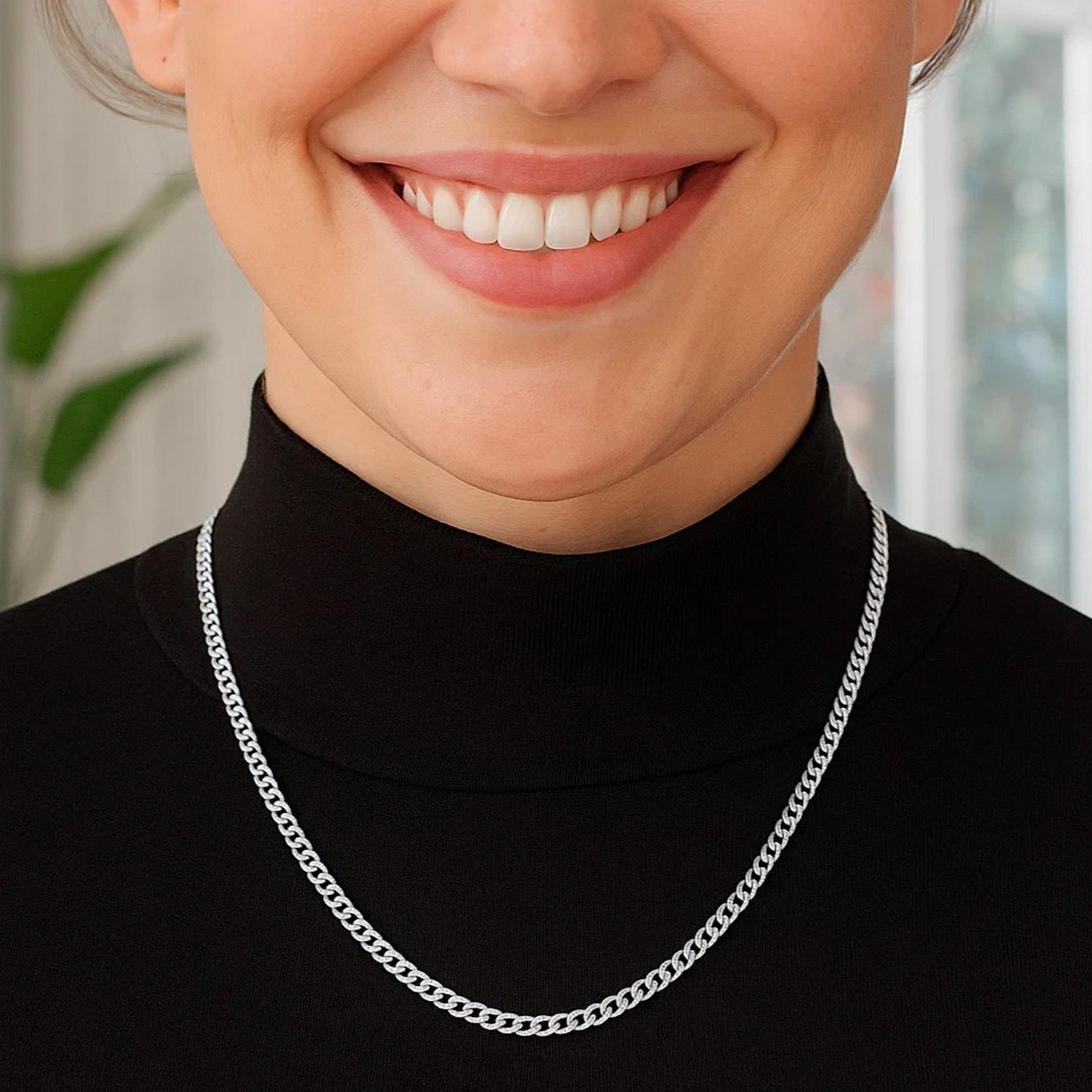 Rhodium Plated 3.7mm Sterling Silver Curb Style Chain (3.70 mm) - Image 6