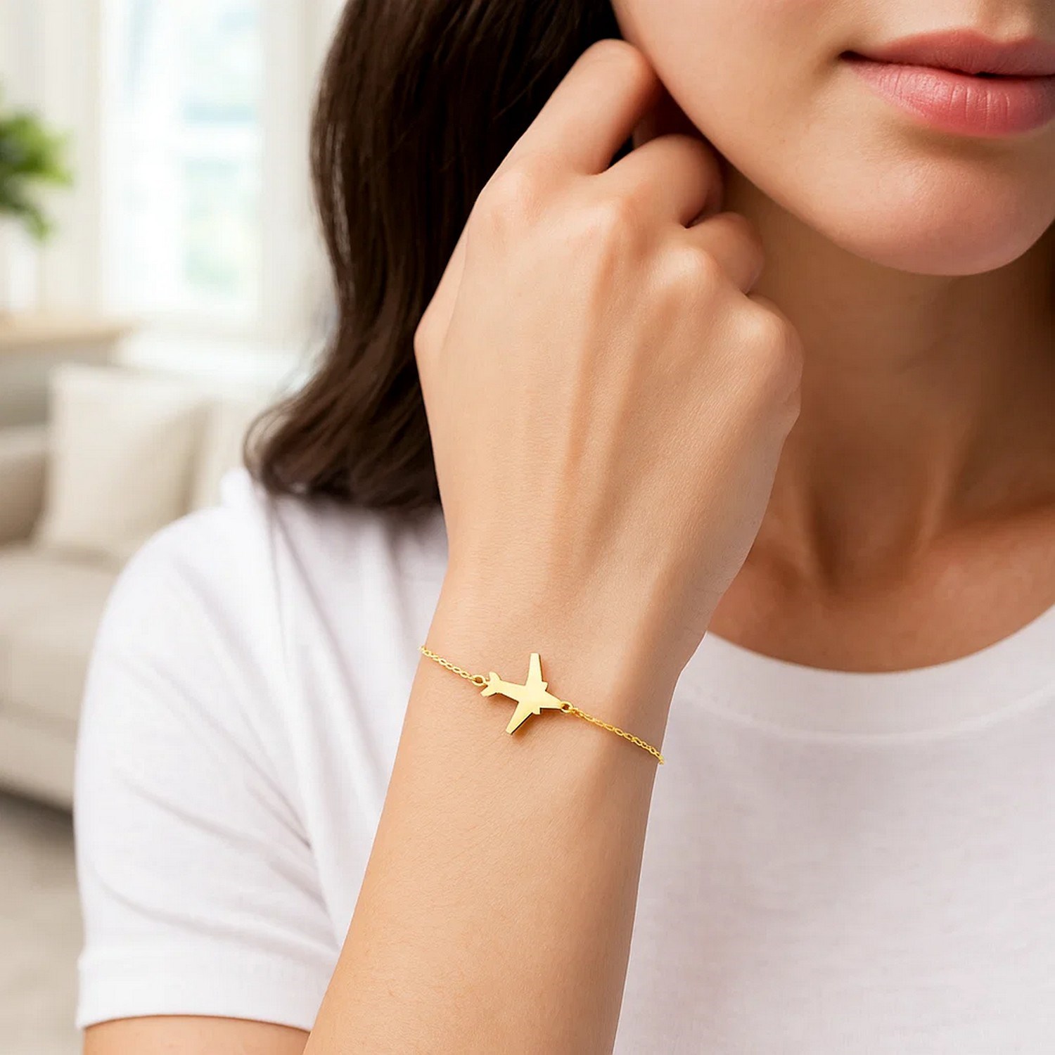 14K Yellow Gold Airplane Bracelet (1.00 mm) - Image 2