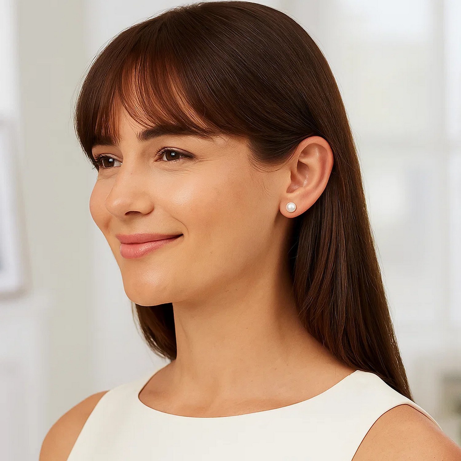 14k Yellow Gold Freshwater Cultured White Pearl Stud Earrings (8mm) - Image 2