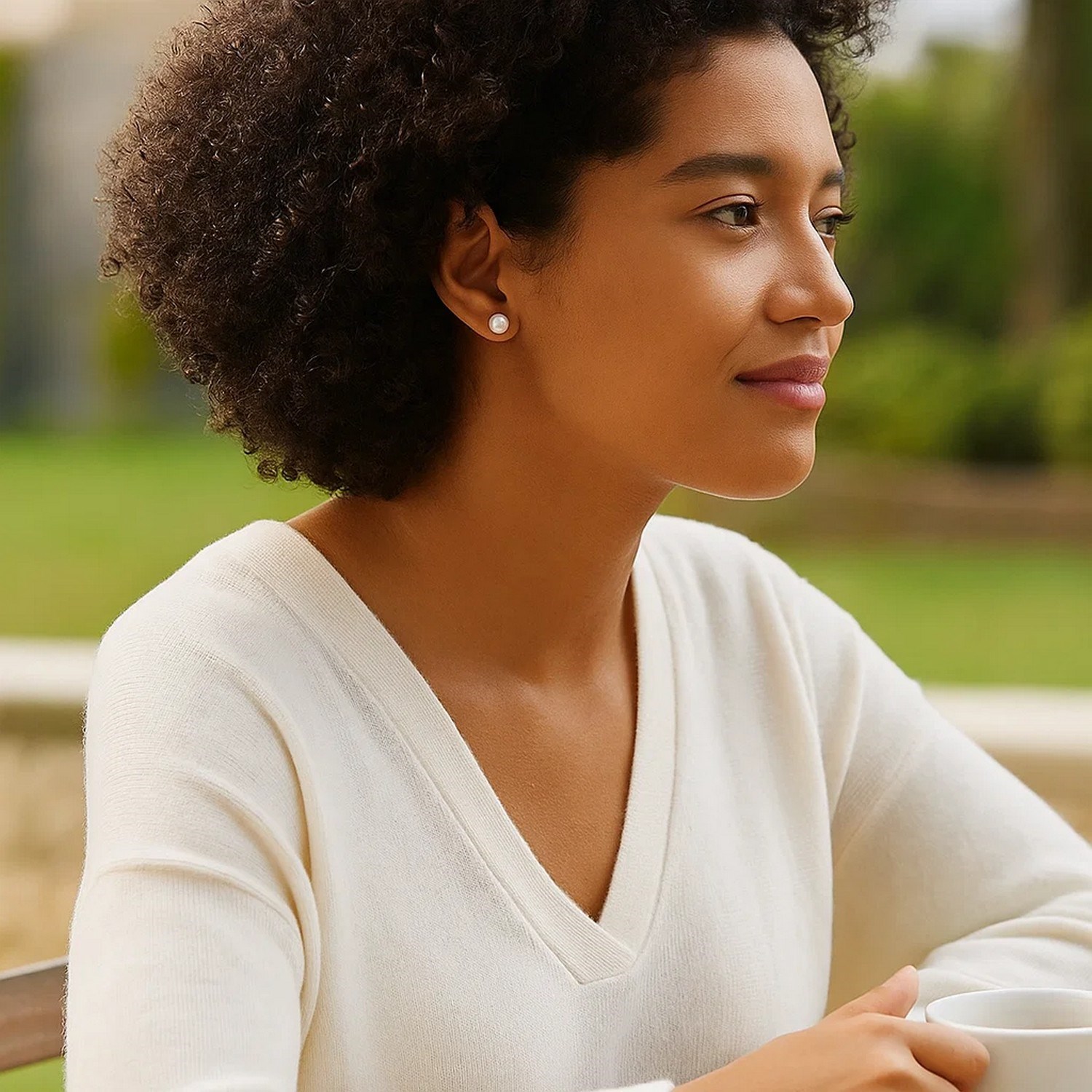14k Yellow Gold Freshwater Cultured White Pearl Stud Earrings (8mm) - Image 3