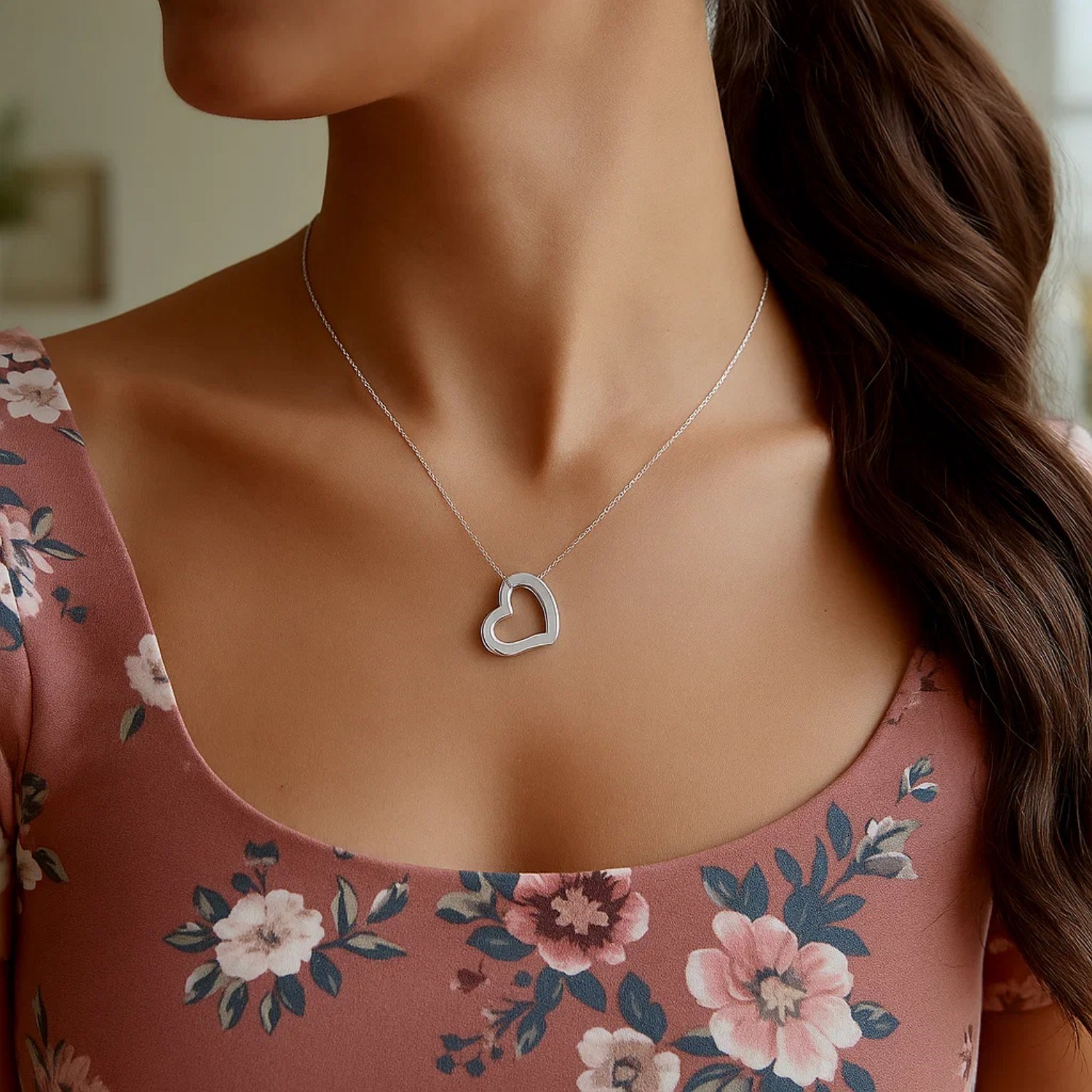 14k White Gold Heart Pendant - Image 2