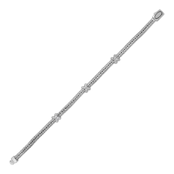 Woven Rope Bracelet with White Sapphire X Accents in Sterling Silver (2.00 mm)
