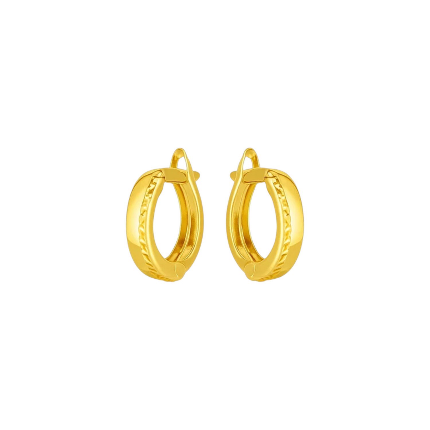 14k Yellow Gold Textured Huggie Hoops(3x10mm) - Image 2