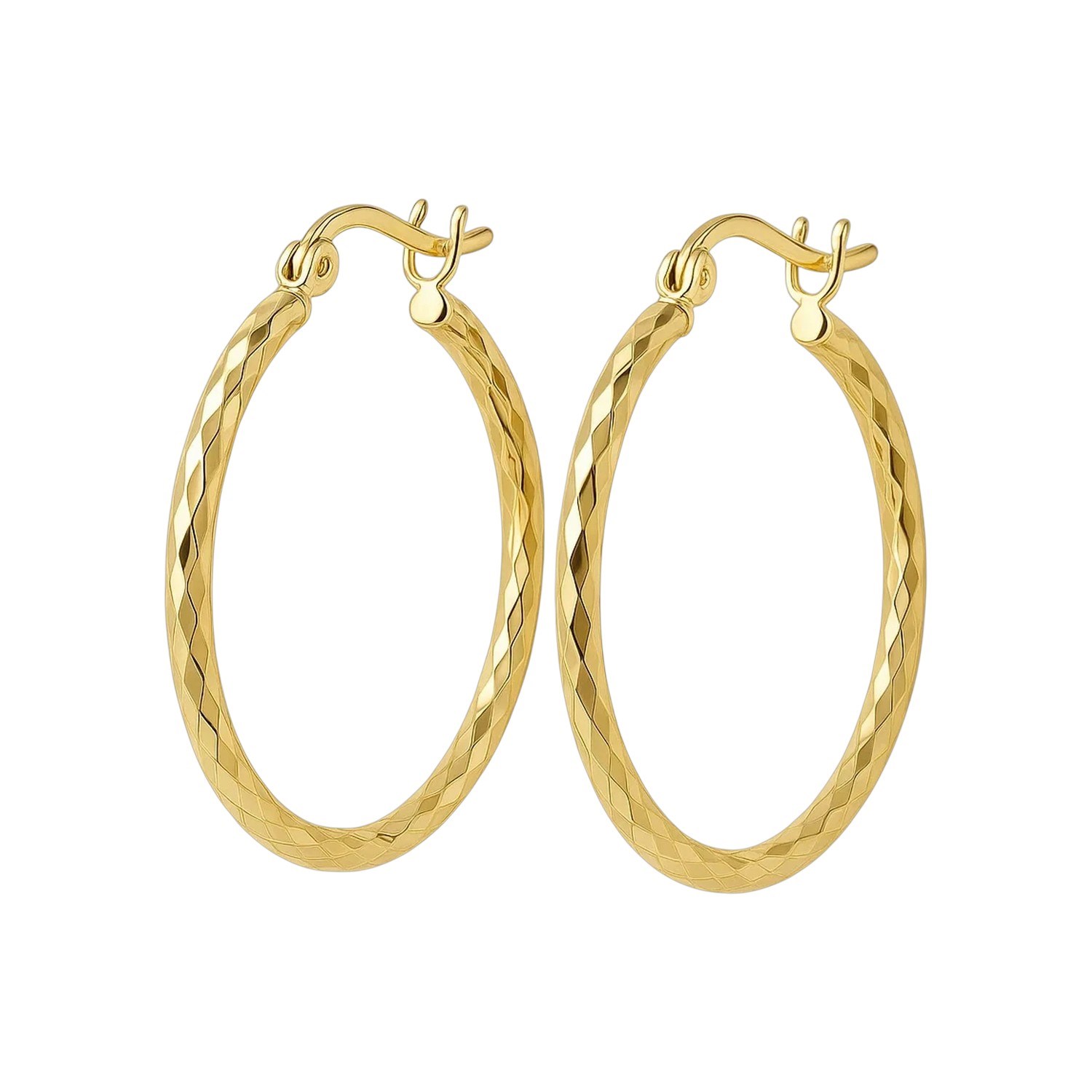 14k Yellow Gold Slender Hoop Earring with Diamond-Cut Finish (25mm Diameter) - Image 2