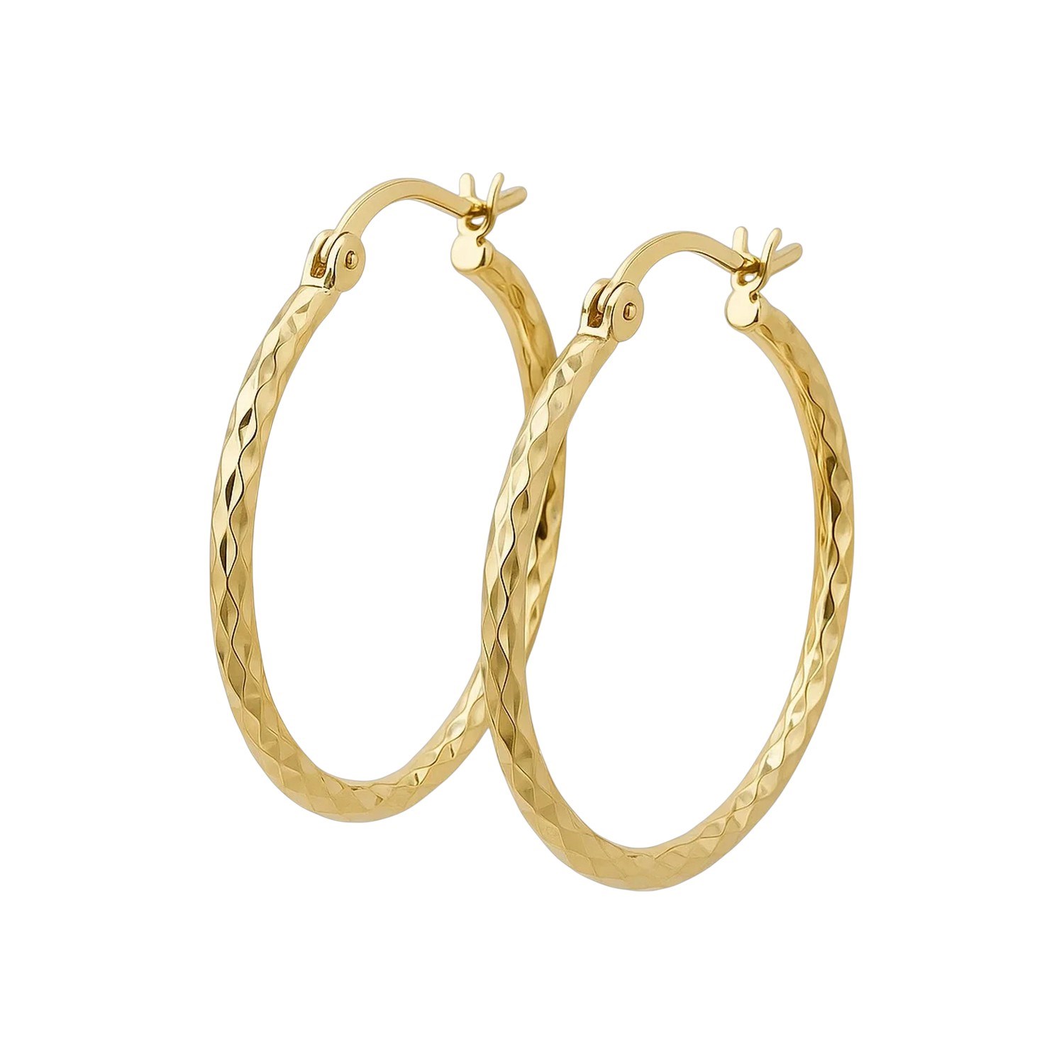 14k Yellow Gold Slender Hoop Earring with Diamond-Cut Finish (25mm Diameter) - Image 3