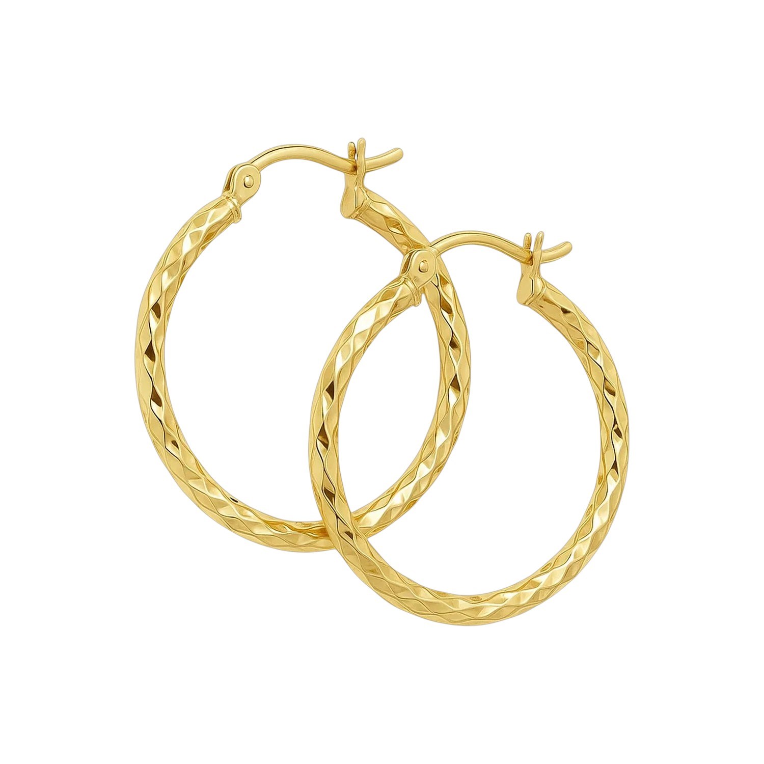 14k Yellow Gold Slender Hoop Earring with Diamond-Cut Finish (25mm Diameter) - Image 4