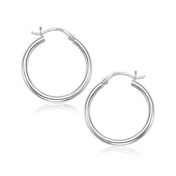 14k White Gold Polished Hoop Earrings (2x25mm)
