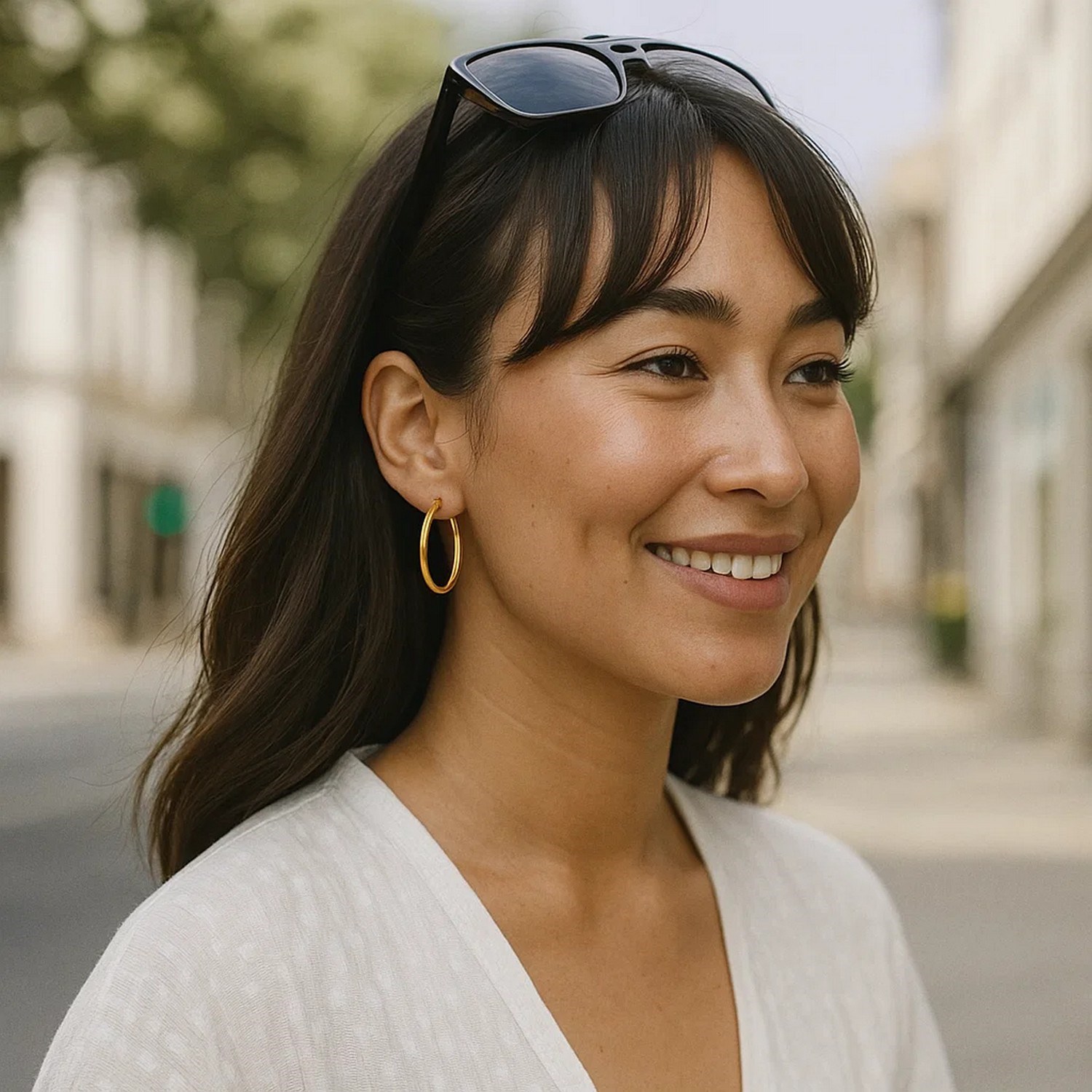 14k Yellow Gold Polished Hoop Earrings (3x20mm) - Image 2