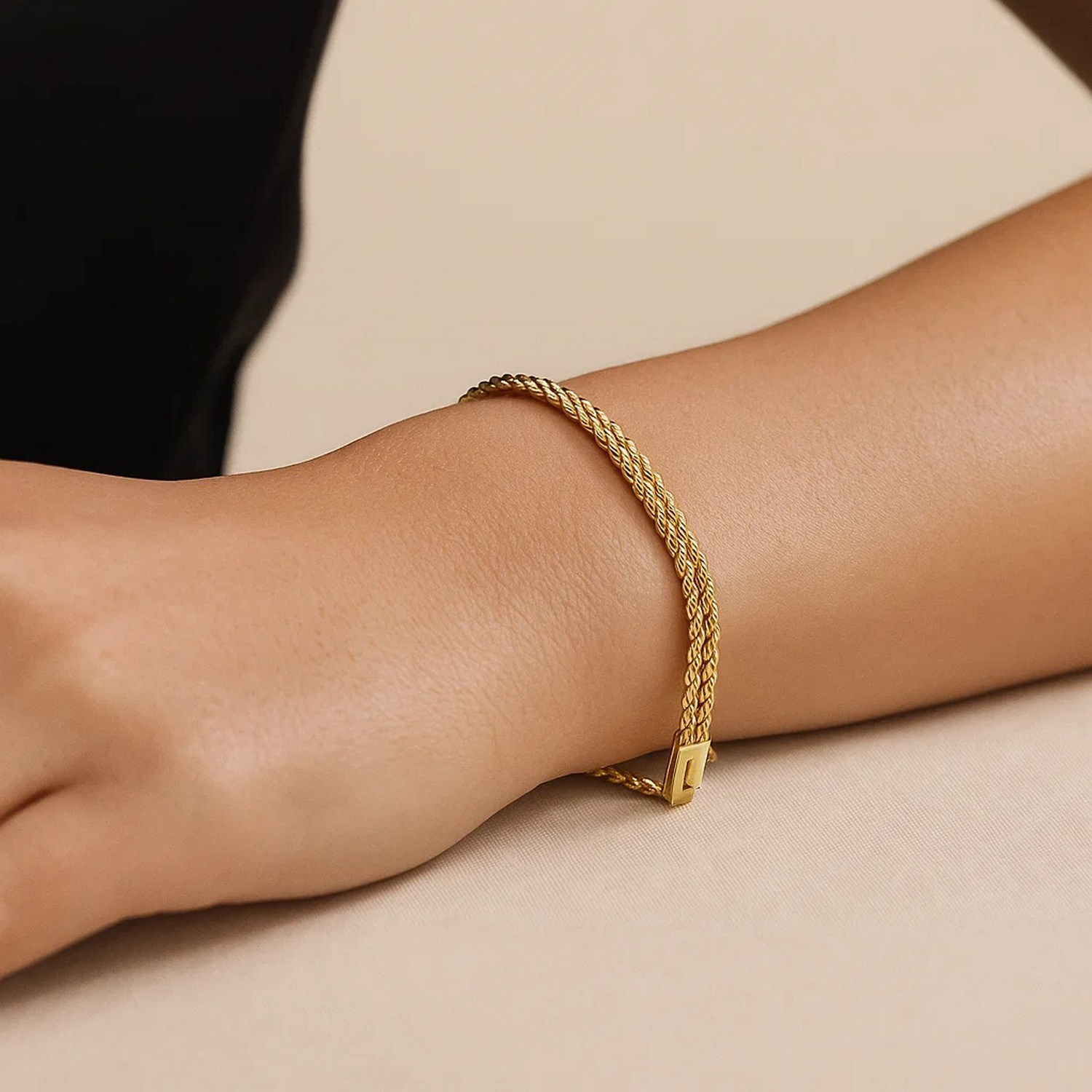 14k Yellow Gold Two Row Rope Bracelet (3.40 mm) - Image 3