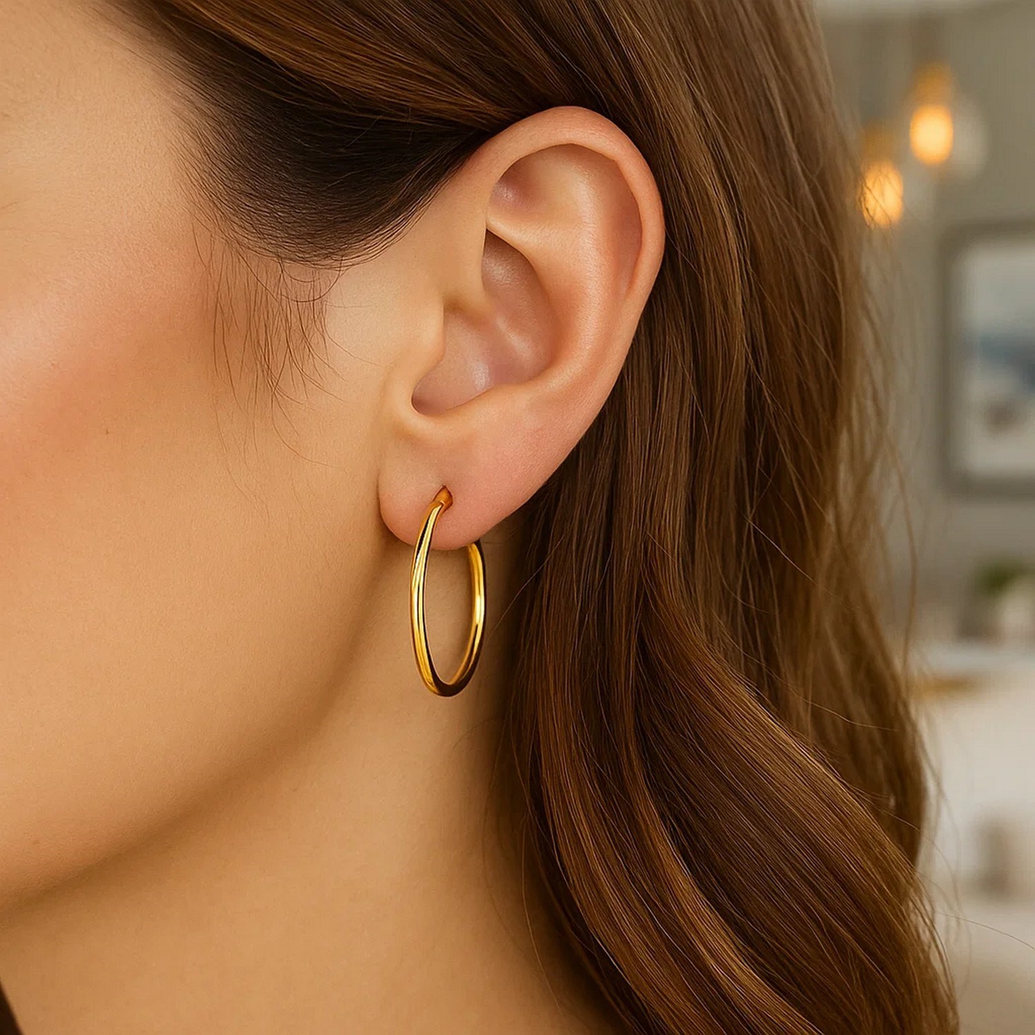 10k Yellow Gold Polished Hoop Earrings (2x25mm) - Image 3