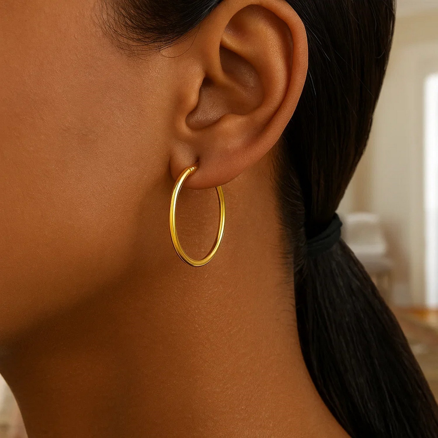 10k Yellow Gold Polished Hoop Earrings (2x25mm) - Image 4
