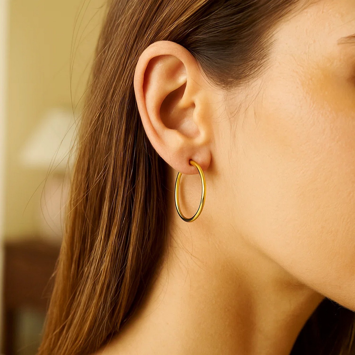 10k Yellow Gold Polished Hoop Earrings (2x25mm) - Image 5