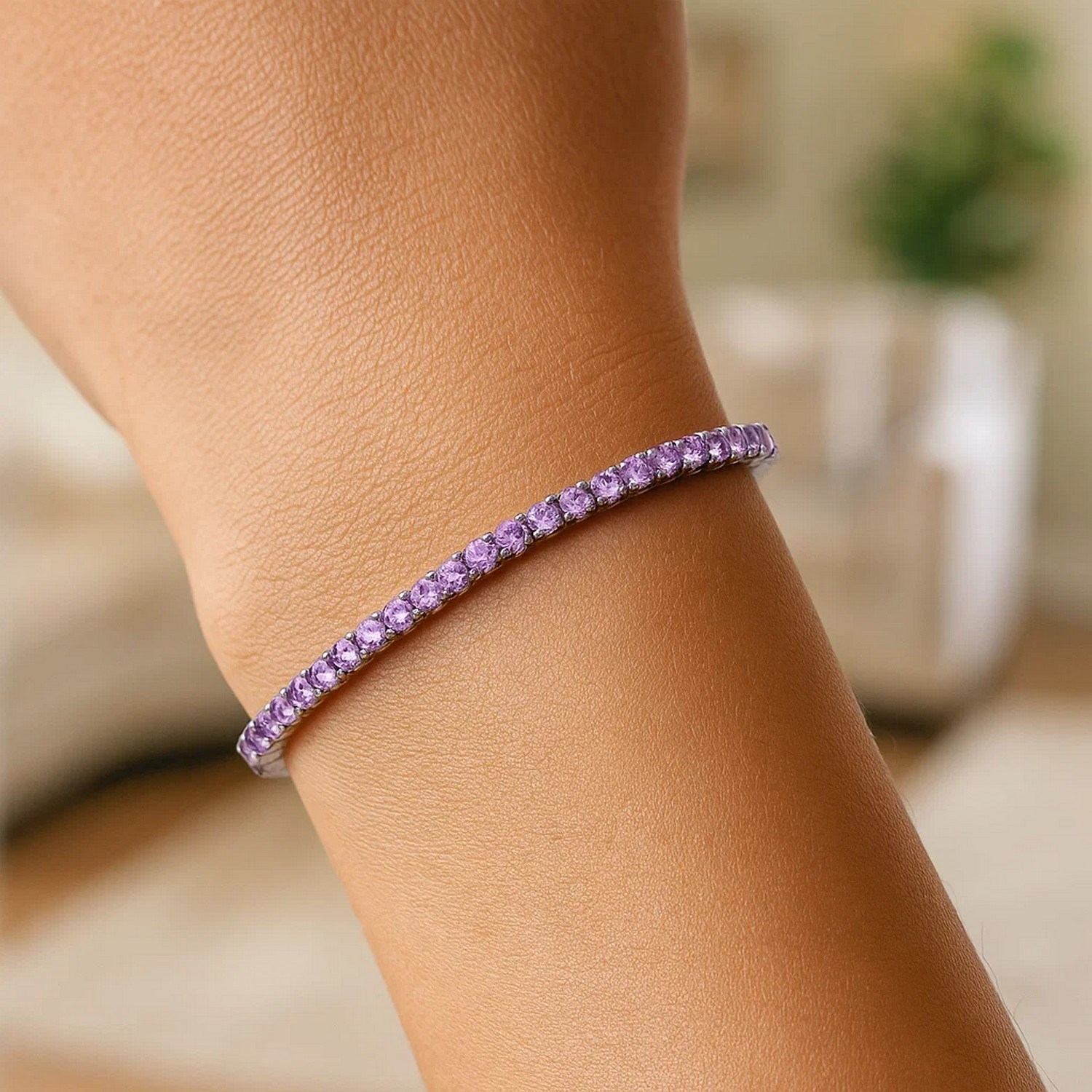 Sterling Silver Purple CZ Tennis Bracelet (3.30 mm) - Image 3