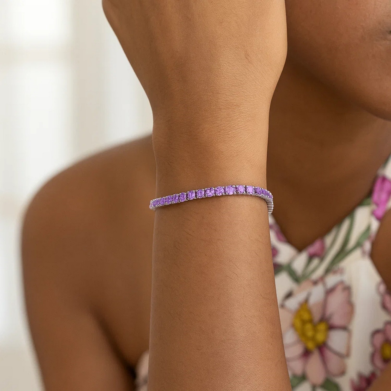 Sterling Silver Purple CZ Tennis Bracelet (3.30 mm) - Image 4